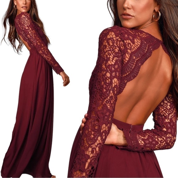 NWT Lulus Awaken My Love Burgundy Lace Maxi Dress sz S - Picture 12 of 14